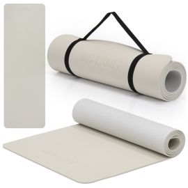 Постелка за йога, постелка за фитнес упражнения, неплъзгаща се, 183x61 см, матрак за пилатес, светло бежово ACT0025