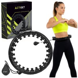 Кардио хула обръч, сгъваем за фитнес с тежести и масажни накрайници, черен ACT0136