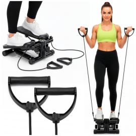 Степер за тренировка с разширители за упражнения, брояч на крачки и калории, черен ACT0173