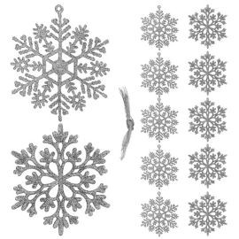 Коледна висулка за елха – снежинка, 10 cm, 12 бр., сребърни CA0749
