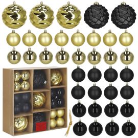 Комплект от 37 коледни топки, коледна украса за централната част, нечупливо златисто и черно CA0962