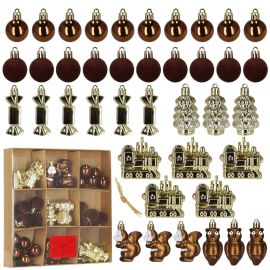Коледни топки 40 бр. Комплект коледни украси, нечупливи висулки, кафяво, златно, бяло CA0965