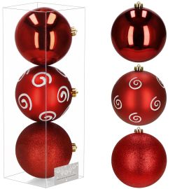 Големи коледни топки за елха, 3 бр., Коледни украси за елха, 15 см, нечупливи, червени, CA1364