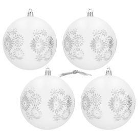 Коледни топки за елха бели 10 см 4 бр. комплект коледни украси с шарка мат CA1429