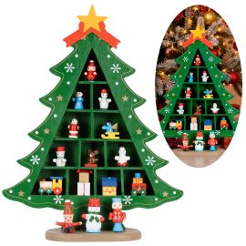 Дървена коледна елха с фигурки, 28 см, коледна украса CA1447