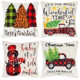 Коледни калъфки за възглавници 40x40 см 4 бр. декоративен комплект за възглавници с различни шарки CA1463