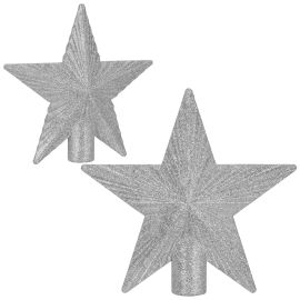 Коледна звезда за елха 21 см с брокатени върхове Коледна украса сребърен връх CA1510