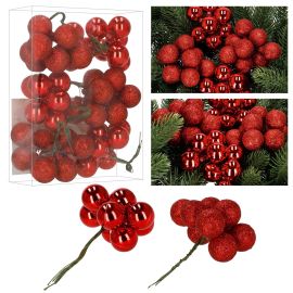 Комплект от 54 коледни топки, коледни висулки на жици, брокат, матово червено CA1516