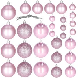 Розови коледни топки за елха 30 бр. Коледни украси микс брокат 3 размера CA1554