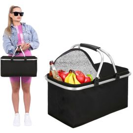 Кошница за пикник 47x28x23 см термо чанта за храна термо кошница черна CS0026