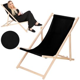 Сгъваем дървен градински шезлонг за плаж с 3-степенно регулиране, за тераса, балкон, черен DC0001BL-1