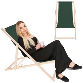 Дървен плажен шезлонг с 3-степенно регулиране, за градината, тъмнозелен DC0001DG