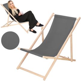 Сгъваем плажен шезлонг, дървен, регулиране на 3 нива, за балкон, градинска тераса, графит DC0001GRPH-1