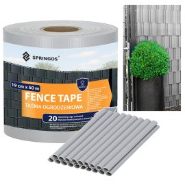 Оградна лента за панели 19 см x 50 м 450 г/м2 PVC с монтажни скоби 20 бр. сива FN0010