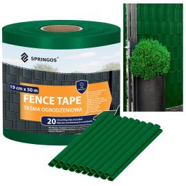 Оградна лента за панели 19 см x 50 м 450 г/м2 PVC с клипсове 20 бр. тъмнозелена FN0011
