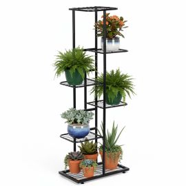 Метална вертикална стойка за цветя с 6 рафта, лофт стил, стойка за растения, 106 см, черна, GA0214