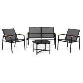 Комплект градински мебели за 5 души: диван, столове, метална маса, черен GF0120