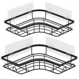 Ъглови рафтове за душ кабина, висящ рафт, комплект за баня от 2 броя, черни HA7545
