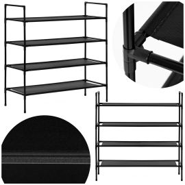 Поставка за обувки, 4-етажна поставка за обувки, метален шкаф с рафтове, 75x72x28 см, черна, HA7549