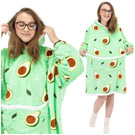 Дамски суитшърт 2 в 1 с одеяло и качулка, топъл голям халат с десен на авокадо HA7571