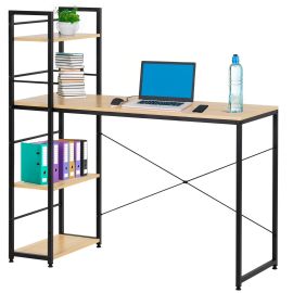 Метално бюро с рафтове, индустриално, компютърна маса 120x48x122 см светлокафяво HF0047
