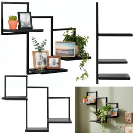 Стенен рафт, тристепенен 57.5x21x50 см, висящ, за хол, кухня, черен HF0055