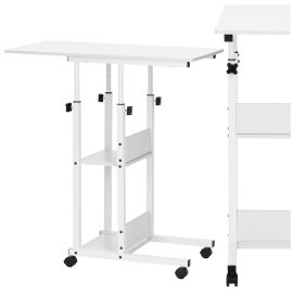 Холна маса на колелца, регулируема 76-86 см, мобилно бюро за лаптоп, бяла HF0059