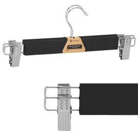 Закачалки за дрехи, 2 бр., с катарами, за панталони и поли, черен комплект HG0064