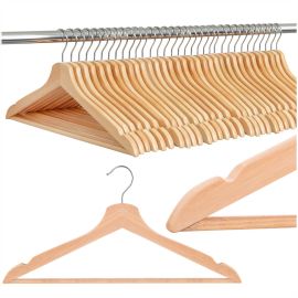 Дървени закачалки за дрехи за гардероби, комплект от 30, светлокафяви, HG0086