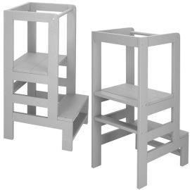 Детска кухненска платформа, кухненски помощник на 3 нива, 90 см сиво KCH010 GREY