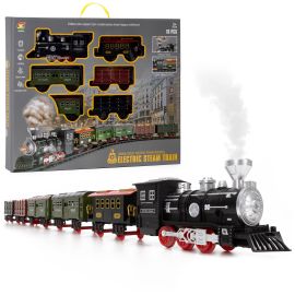 Парен локомотив с мъгла, звук и релси, влак с вагони, интерактивна играчка за деца KG0053