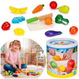 Комплект за плодове и зеленчуци с дъска за рязане и нож за деца, дървена храна, цветна KG0058