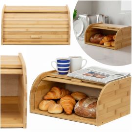Бамбукова кутия за хляб 38x28x18 см с ролетна щора, голям, заключващ се контейнер за хляб KI0163