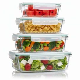 Контейнери за съхранение на храна, кухненски с капаци, 4 бр., стъклени, прозрачни KI0171