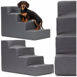 Стълби за кучета 4 стъпала платформа 40 см, меки стъпала за котешка рампа тъмносиви PA0337