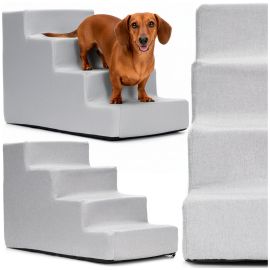 Стълби за кучета 4 стъпала 30 см платформа, мека котешка рампа сива PA0339